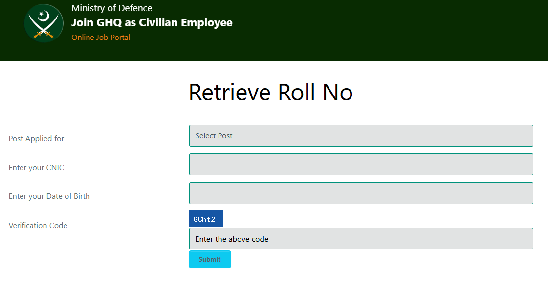 How to Retrieve Your Roll Number for Ministry of Defence (GHQ) Civilian Jobs
